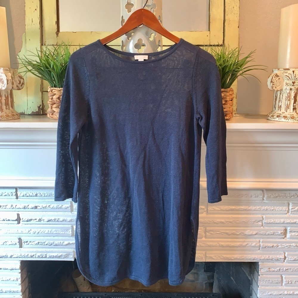 J. Jill Navy Linen Cotton 3/4 Sleeve S Boatneck Tunic Top Organic Size XS - Picture 1 of 7